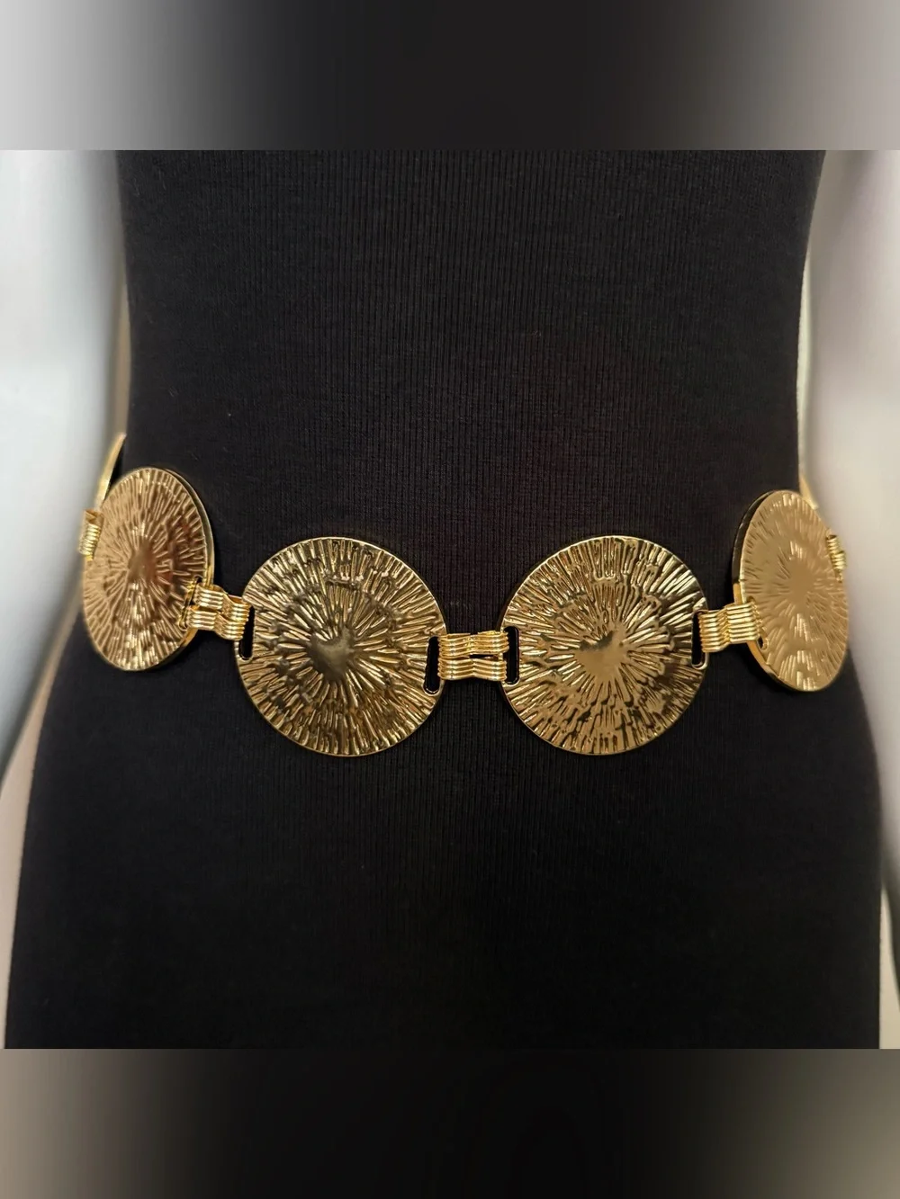 Gold tone metal medallion link chain belt